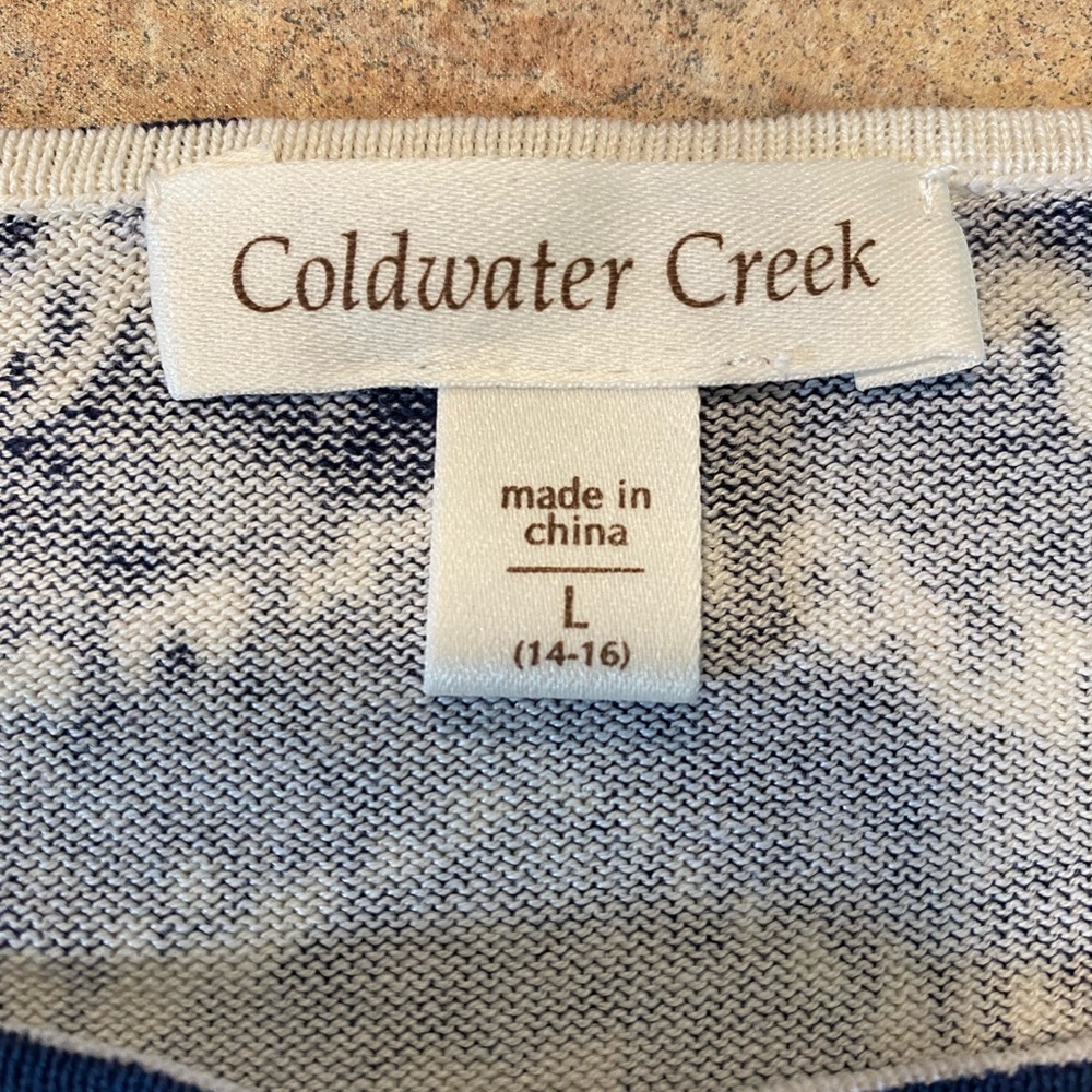 Coldwater Creek Blue and Cream Sweater Knit Tank Top Women's Size L Silk/Cotton - Picture 5 of 7